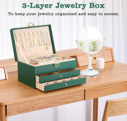 3 Layer Lockable Jewellery Organizer Box